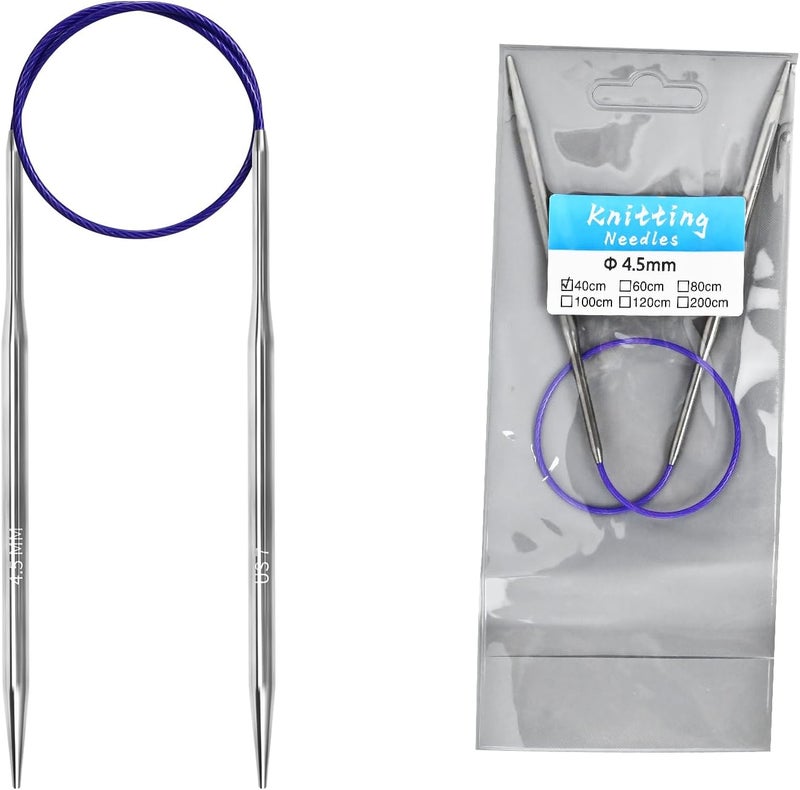 Soosui 4.5mm Circular Knitting Needles - 16-inch/40cm US7 Ergonomic Stainless Steel Set with Tangle-Free Cable and Smooth Joints, Ideal for Hats, Socks, and Sleeves - Image 1